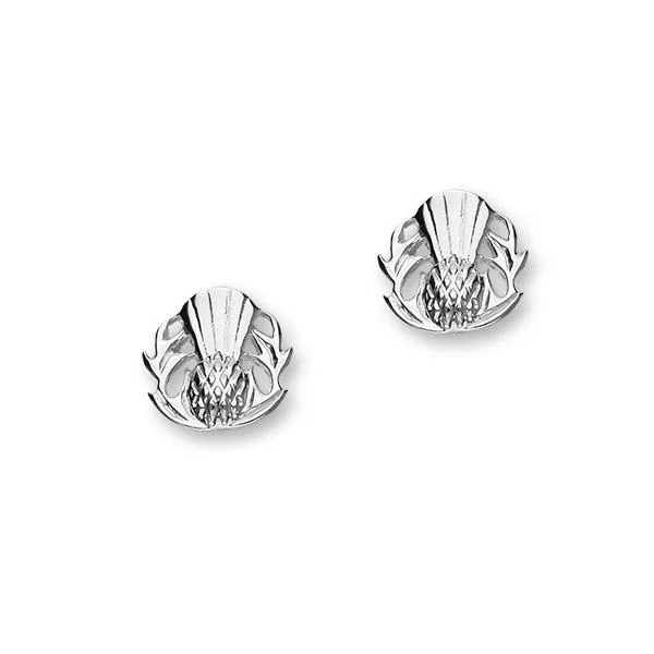 women's hoop earrings with crystals-Silver Scottish Thistle Emblem Stud Earrings