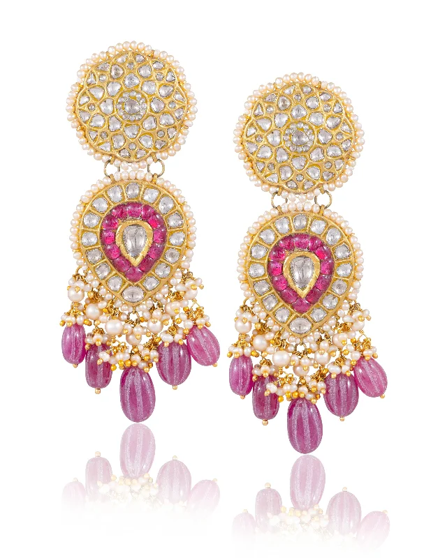 women's gold dangle earrings-Karishma Polki Long Earrings