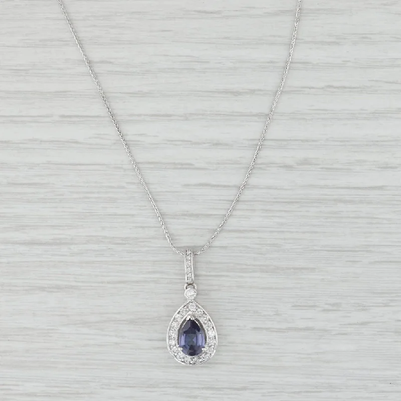 women's bridal necklaces-1.80ctw Lab Created Sapphire Diamond Teardrop Pendant Necklace 14k White Gold