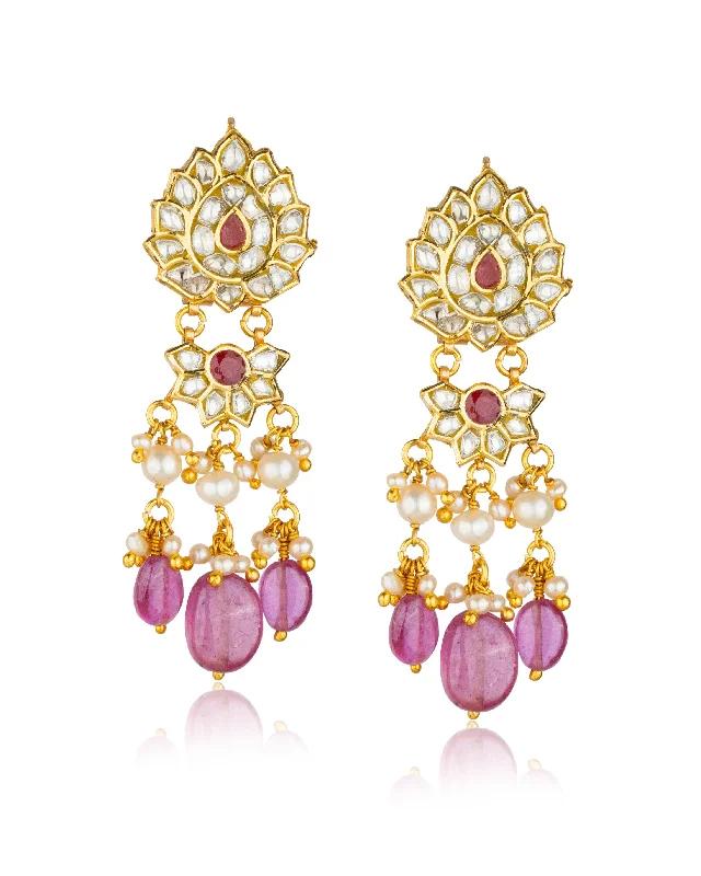 women's ear jackets-Heer Polki Long Earrings