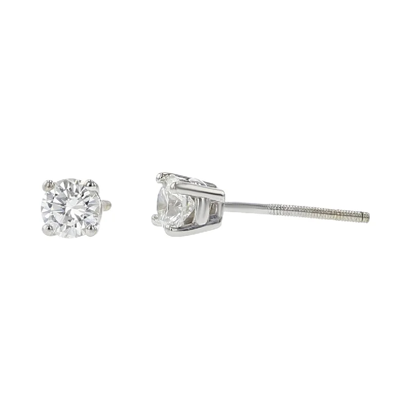 women's rose gold earrings-14K White Gold Diamond 4-Prong Stud Earrings