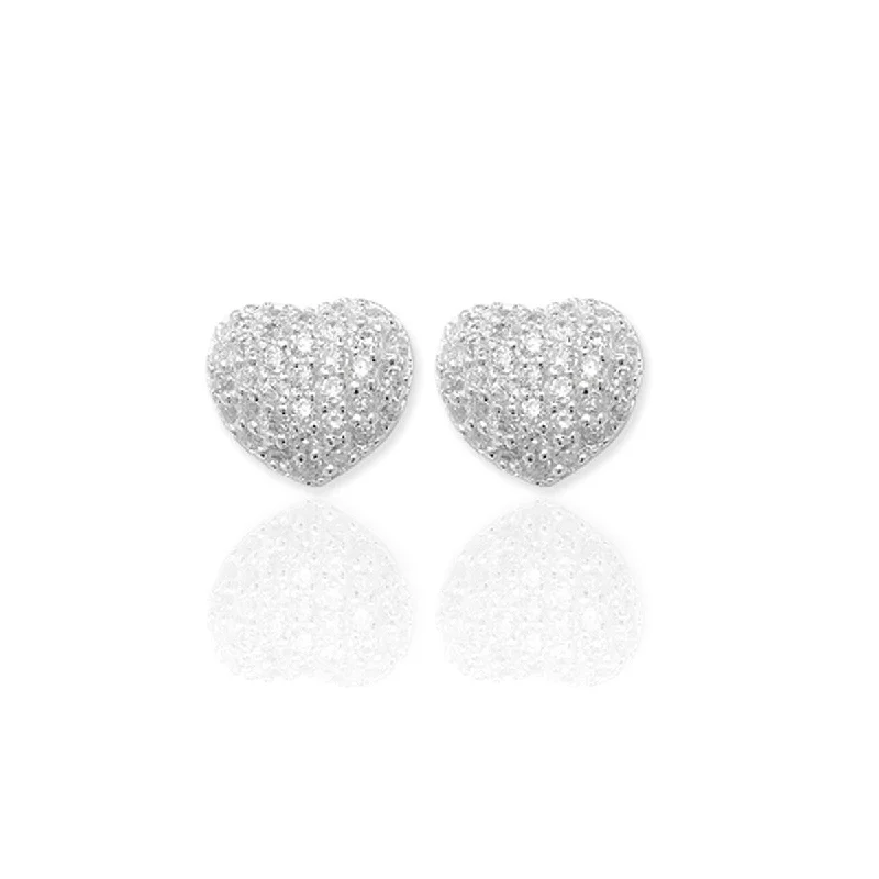 women's diamond dangle earrings-Sterling Silver Pave Heart Studs with CZ's