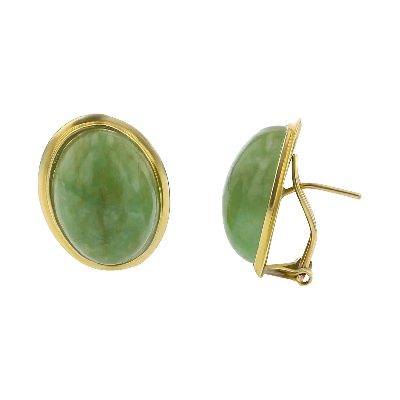 women's stud earrings-14K Yellow Gold Bezel-Set Jadeite Earrings