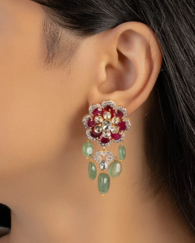 women's crystal earrings-Kashish Polki And Diamond Long Earrings