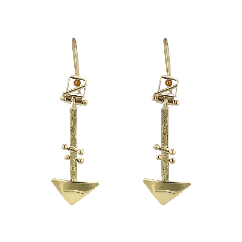 women's small hoop earrings-14K Gold Triangle and Bar Dangle Earrings