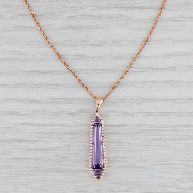 women's turquoise necklaces-New Allison Kaufman 2.84ctw Amethyst Diamond Halo Pendant Necklace 14k Rose Gold