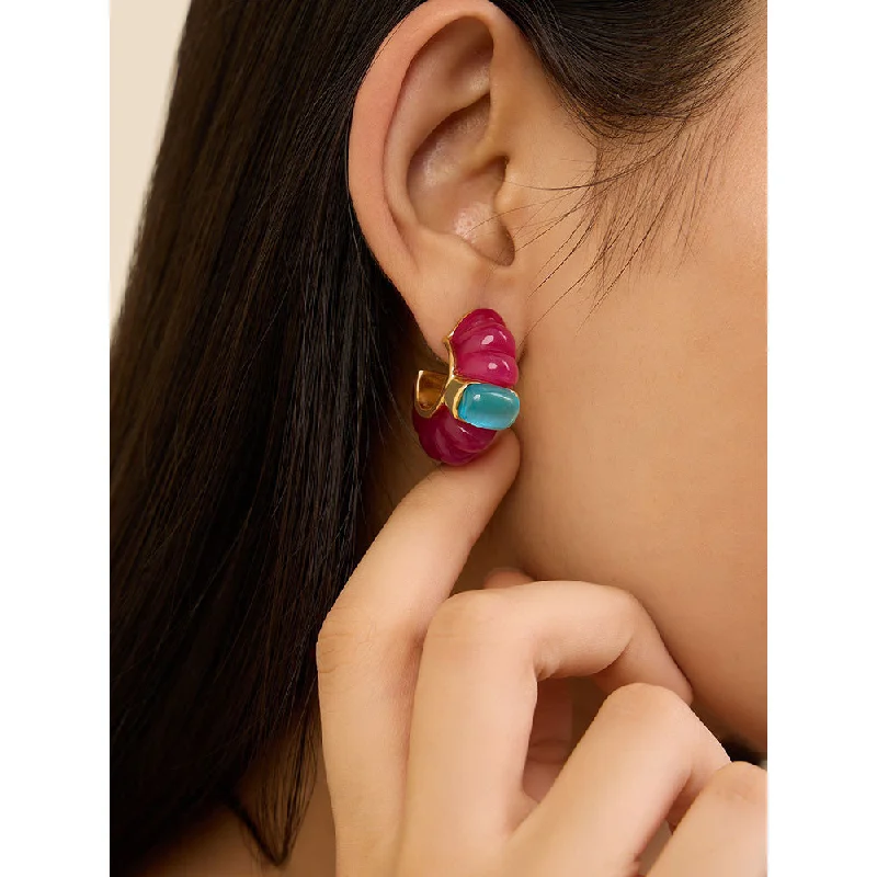 women's ruby earrings-Isharya Pink Things Resin in 18Kt Gold Plated Earrings