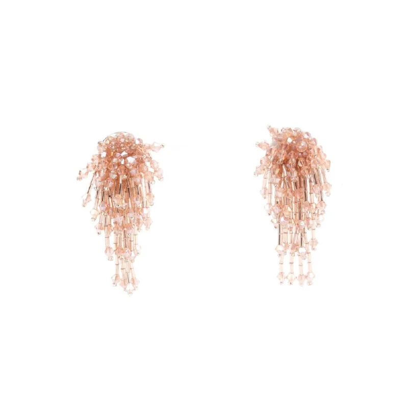 women's gold dangly earrings-Odette Women Peach Beaded Floral Drop Statement Earrings