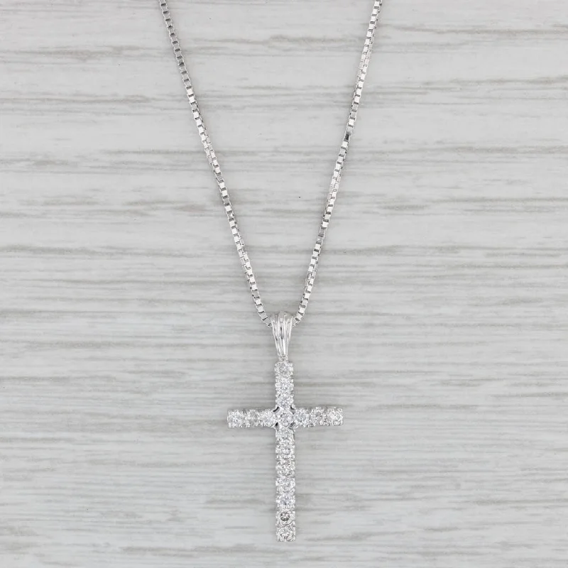 women's beautiful gold necklaces-0.35ctw Diamond Cross Pendant Necklace 14k White Gold 18" Box Chain