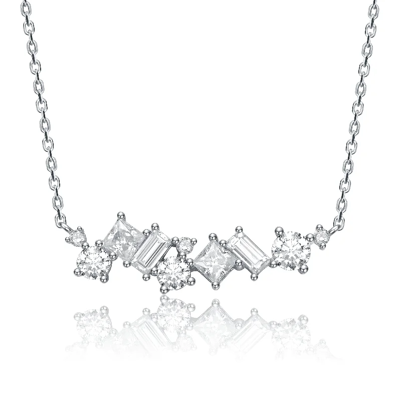 women's halo necklaces-Heléne Lab Created Moissanite Cluster Necklace