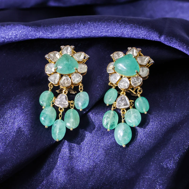 women's trendy earrings-Akshi Polki And Diamond Long Earrings