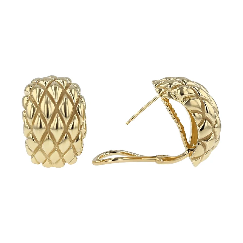 women's anniversary earrings-14K Yellow Gold Dome Quilted Pattern Earrings