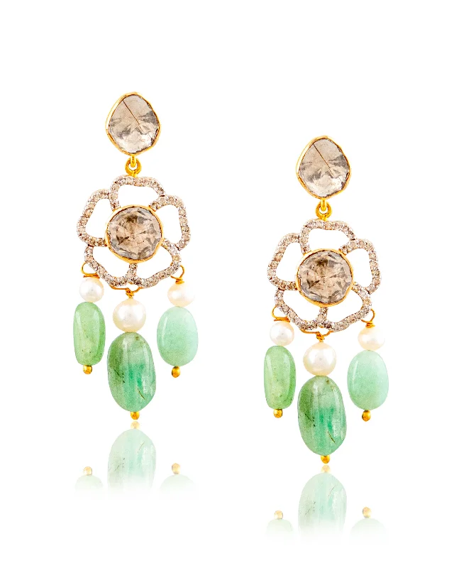 women's hoop earrings with crystals-Divanshi Polki And Diamond Long Earrings