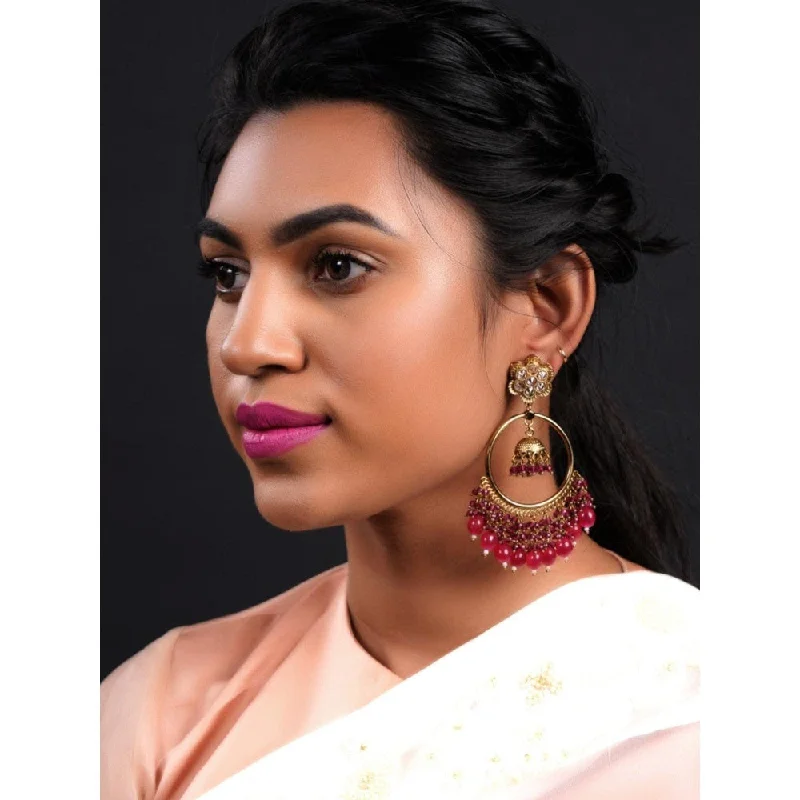 women's sapphire earrings-Odette Women Gold Tone Red Chandbali Earrings