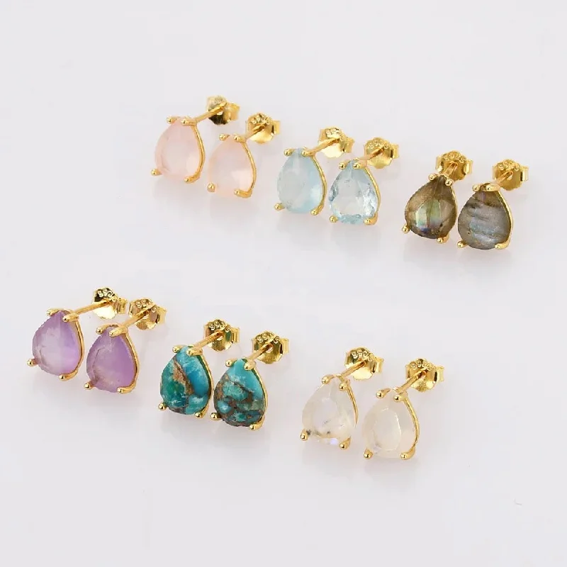 women's luxury earrings-Mini Quartz teardrop studs