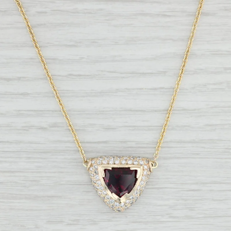 women's trendy necklaces-8.65ctw Rhodolite Garnet Diamond Halo Pendant Necklace 14k Gold 19" Cable Chain