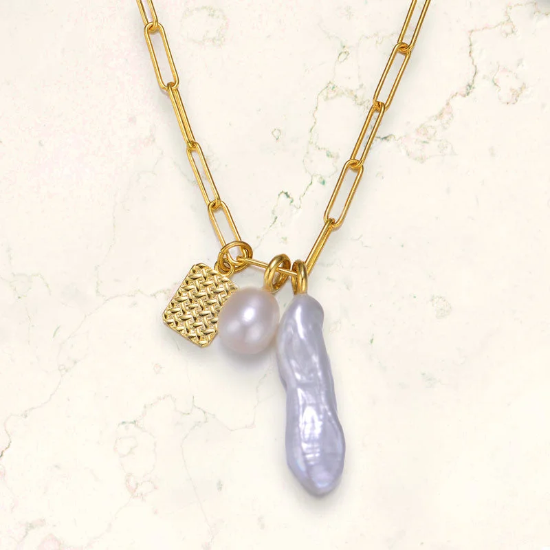 women's wedding necklaces-Sable Delphine Pearl Golden Link Necklace