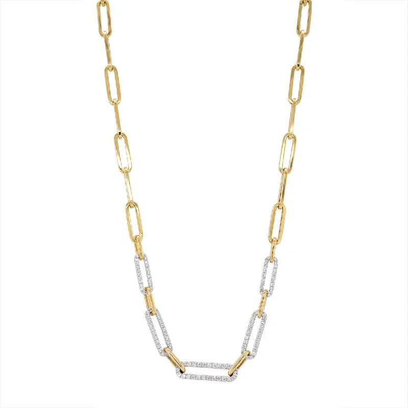 women's high-end necklaces-YELLOW GOLD PAPERCLIP NECKLACE WITH DIAMONDS, .65 CT TW