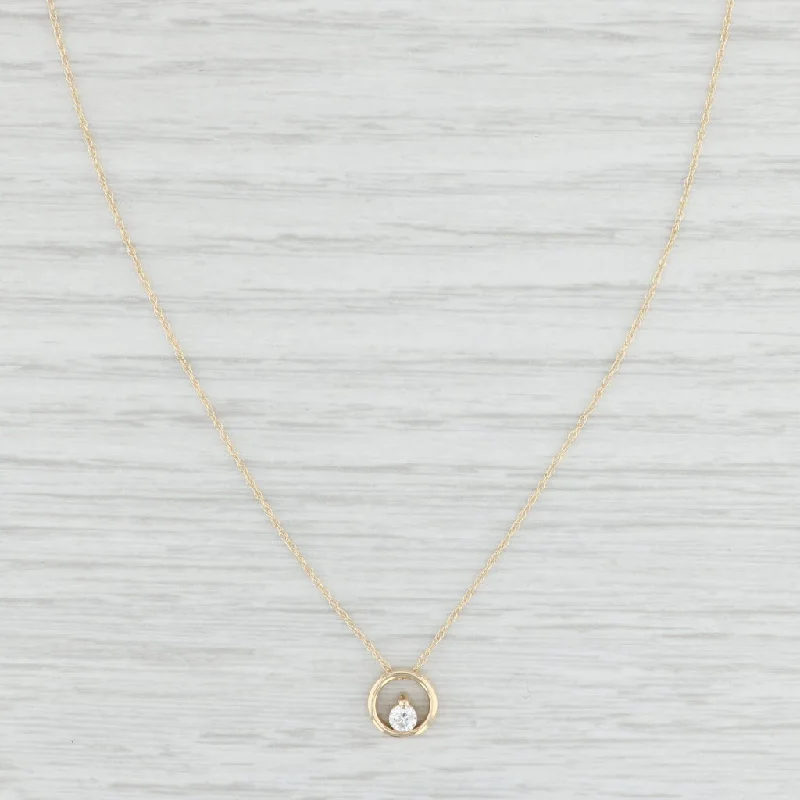 women's statement necklaces-New 0.10ct Diamond Circle Pendant Necklace 14k Yellow Gold 18" Rope Chain