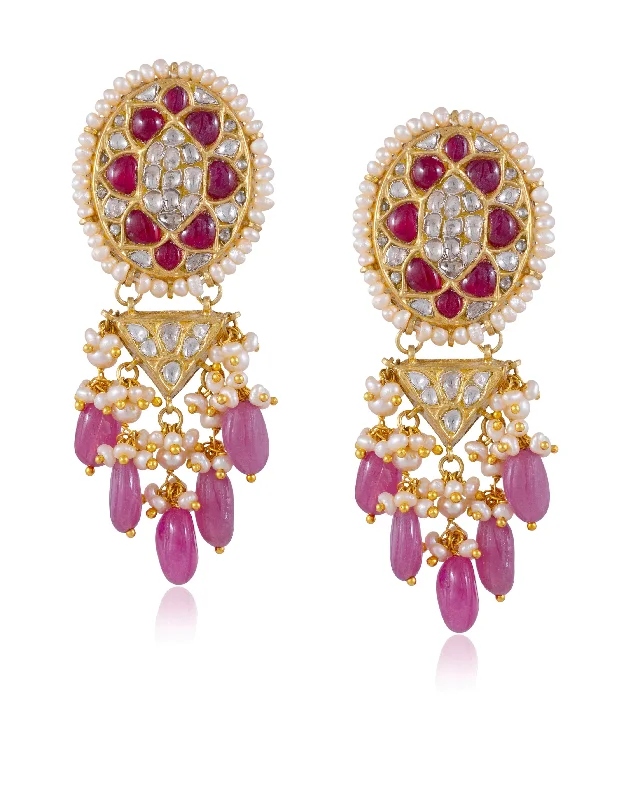 women's long drop earrings-Shivani Polki Long Earrings