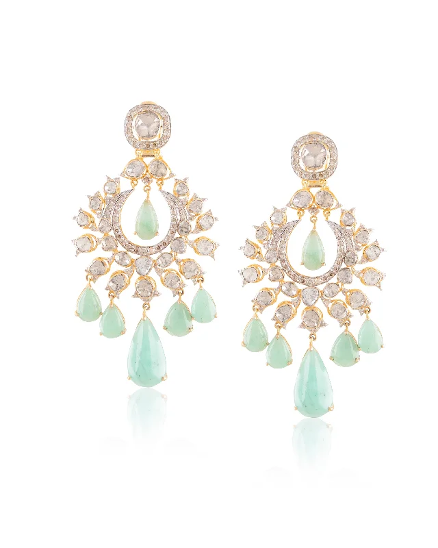 women's gold drop earrings-Maisha Polki And Diamond Long Earrings