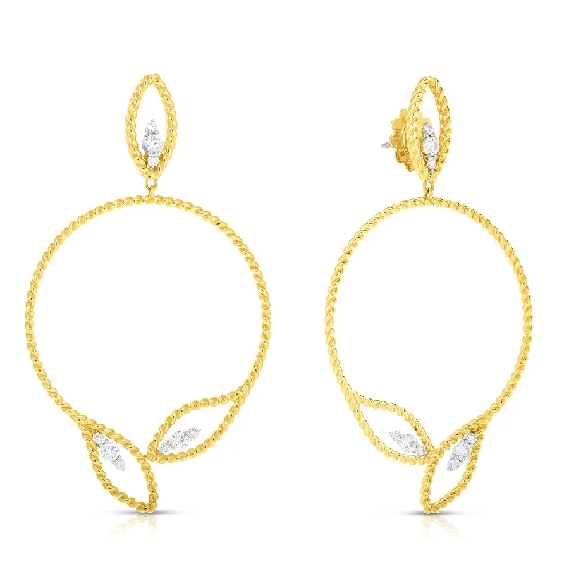 women's dangle earrings-18K Byzantine Barocco Diamond Circle Drop Earrings