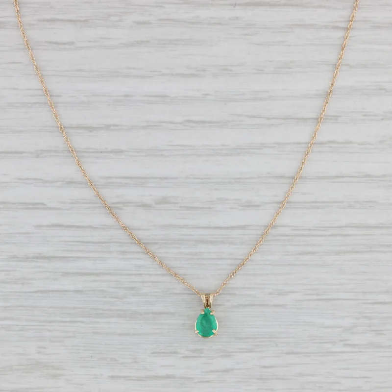 women's diamond heart necklaces-0.40ct Emerald Teardrop Pendant Necklace 14k Yellow Gold 16" Rope Chain