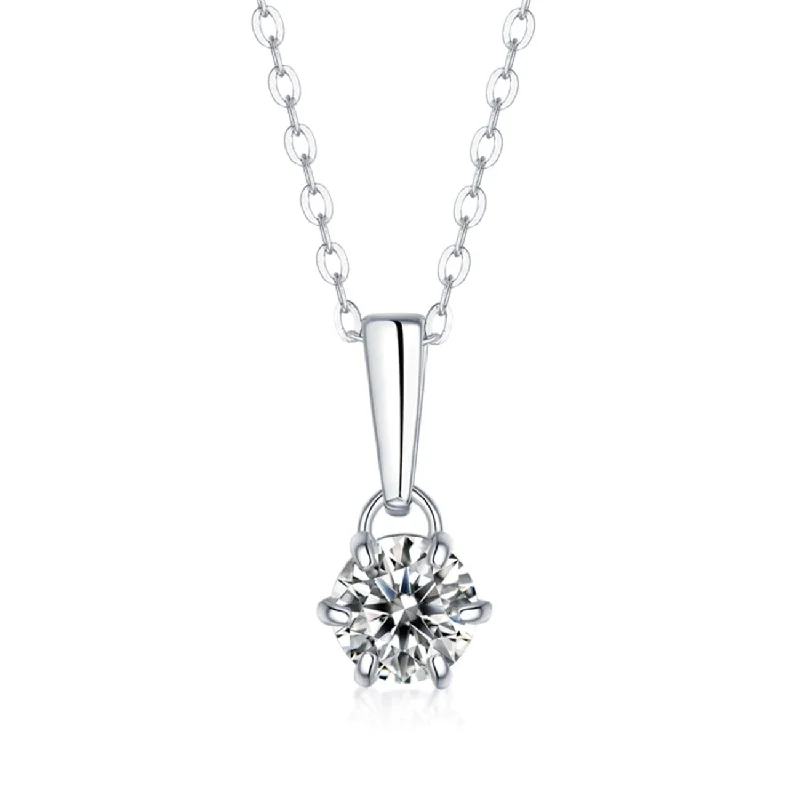 women's silver necklaces-Sterling Silver with 2ct Lab Created Moissanite Round Solitaire Classic Drop Pendant Necklace