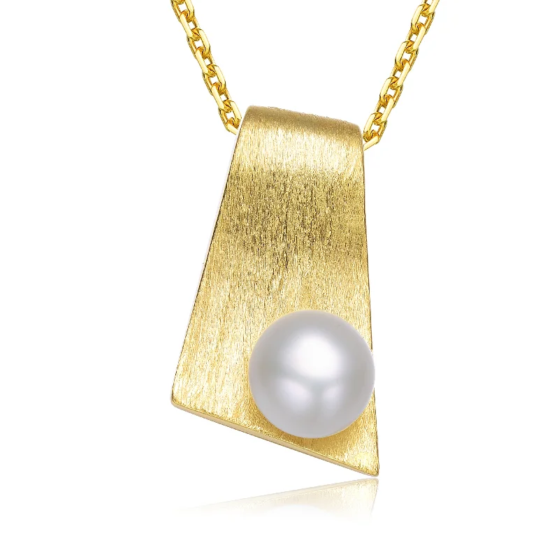 women's fashion necklaces-Delphine Pearl Rectangle Pendant Necklace