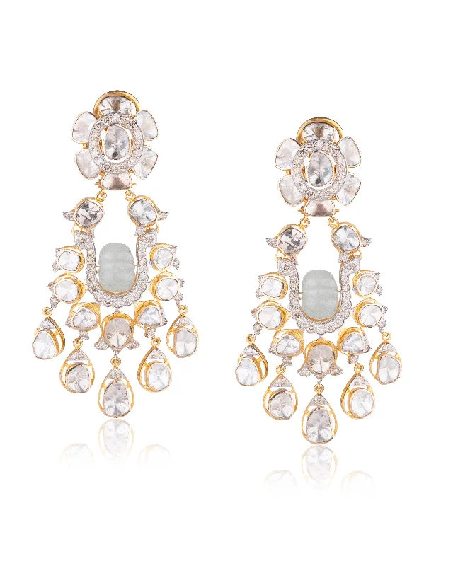 women's silver drop earrings-Afra Polki And Diamond Long Earrings