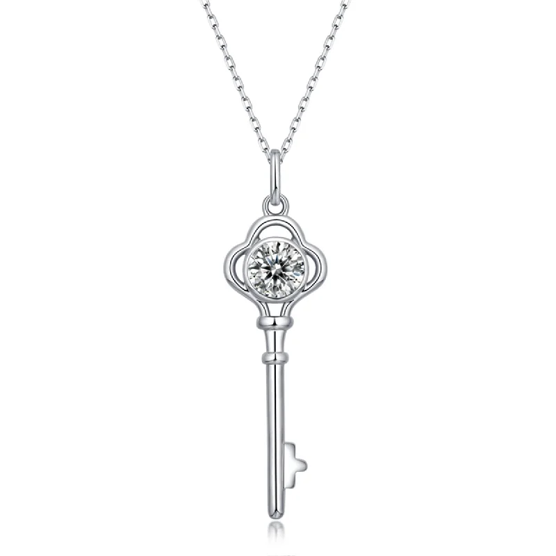 women's fine jewelry necklaces-Monique Moissanite Vintage Key Pendant Necklace