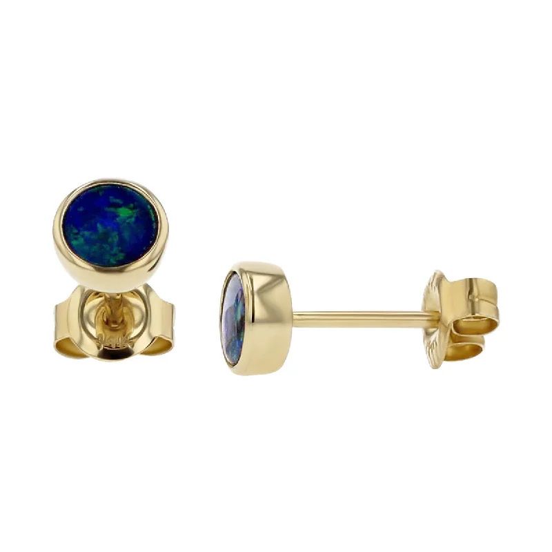 women's gold drop earrings-14K Yellow Gold Black Opal Doublet Stud Earrings