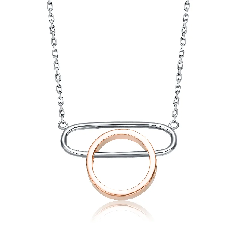 women's vintage necklaces-Elegant Sterling Silver with Rose Gold Halo Pendant Necklace