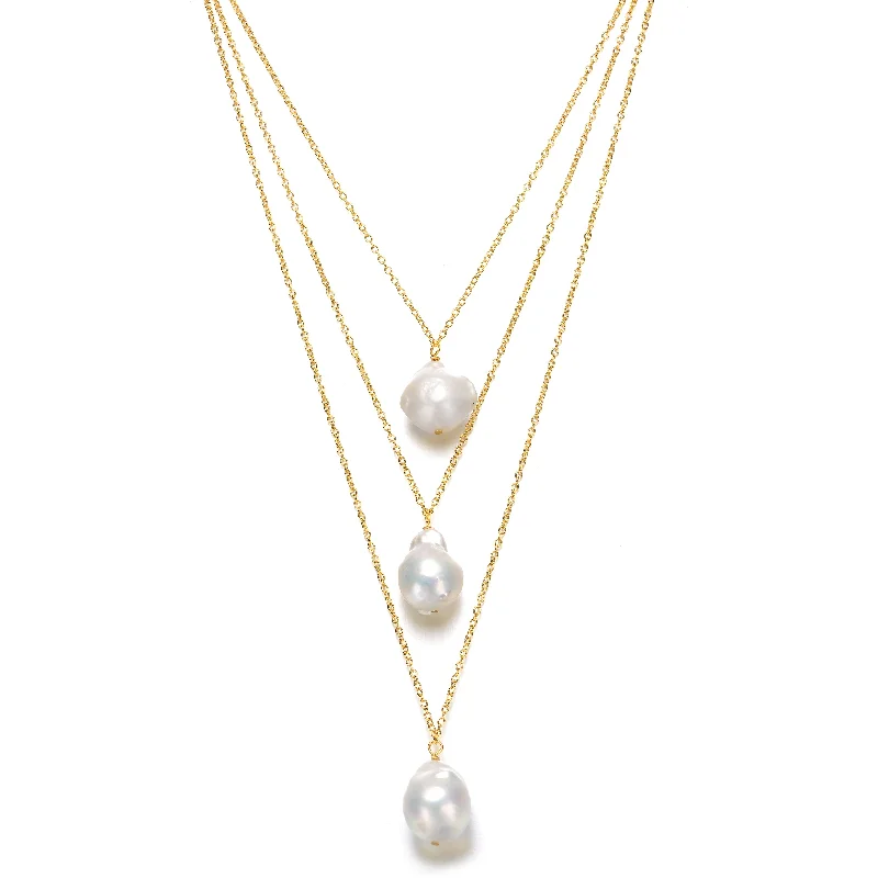 women's collar necklaces-Delphine Golden Pearl Dainty Layered Triple Necklace