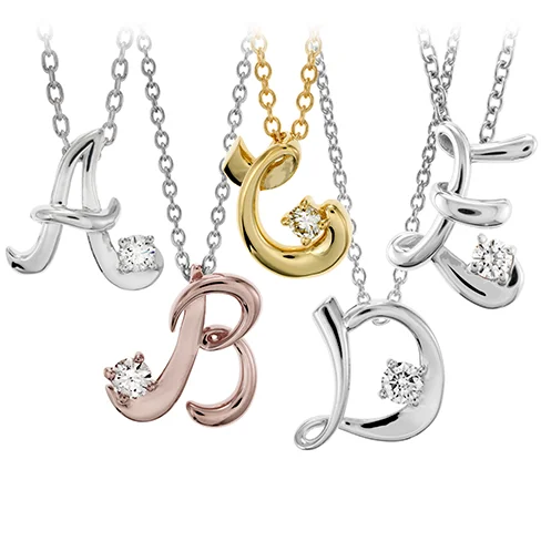 women's halo necklaces-Hearts On Fire Script Initial Pendant Necklaces