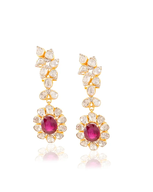 women's rose gold earrings-Zina Polki And Diamond Long Earrings