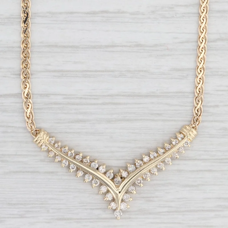 women's infinity necklaces-0.65ctw Diamond V Necklace 14k Yellow Gold 16.75" Woven Chain