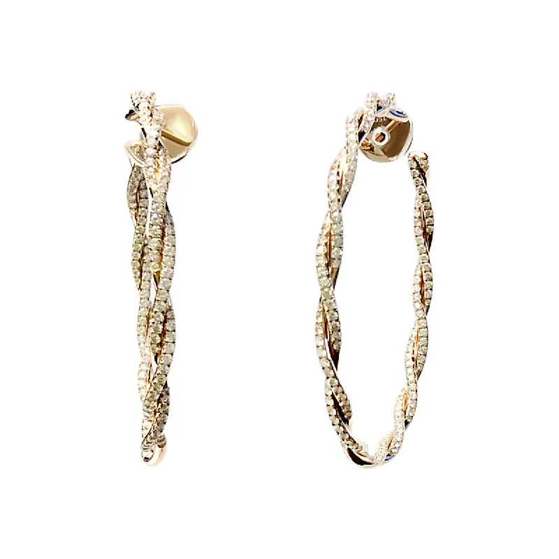 women's statement earrings-18K Diamond Twist Hoop Earrings