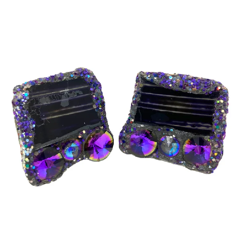 women's heart-shaped stud earrings-PURPLE SQUARE CRYSTAL CLIP-ON EARRINGS