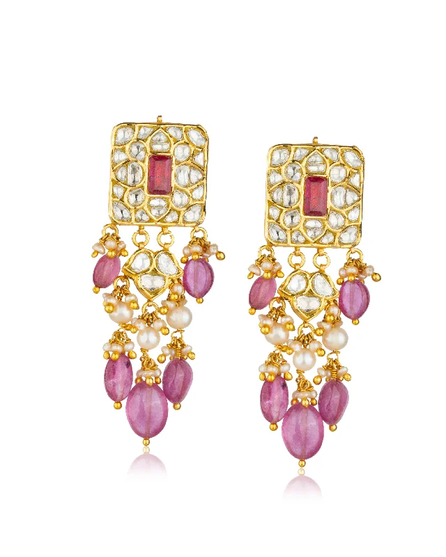 women's fashion earrings-Gia Polki Long Earrings