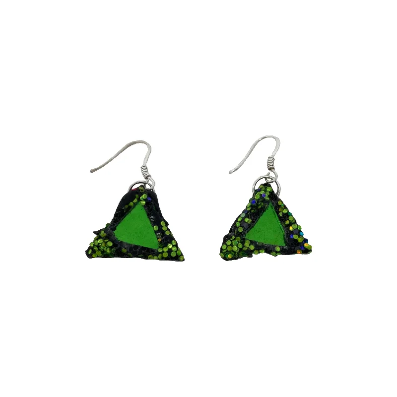 women's crystal hoop earrings-GREEN TRIANGLE PENDANT EARRINGS, 2023