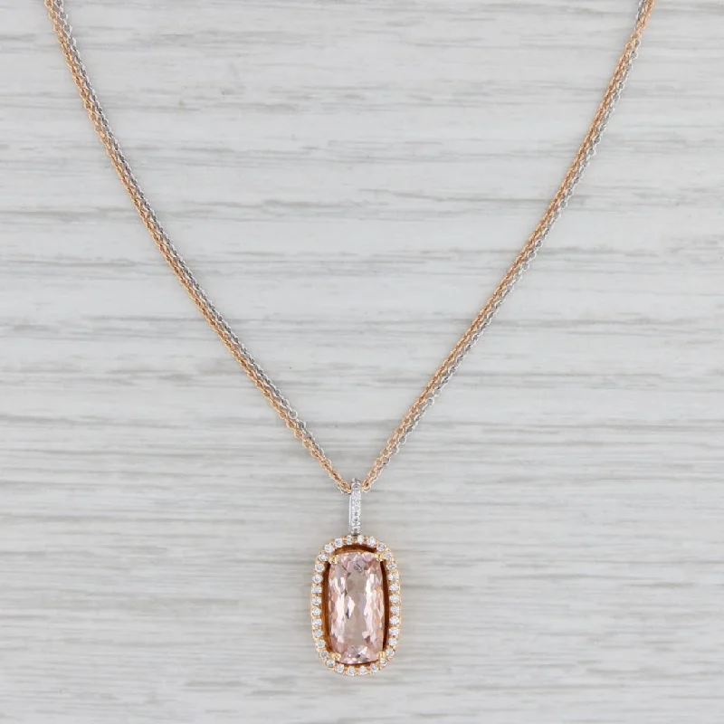 women's ruby necklaces-New Makur 2.10ctw Morganite Diamond Halo Pendant Necklace 18k Gold Cable Chain