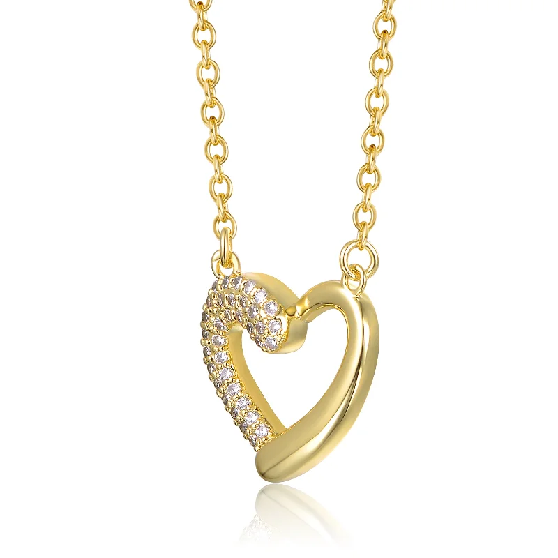 women's large statement necklaces-Sterling Silver 14K Gold Plated with Clear Moissanite Heart Pendant Necklace