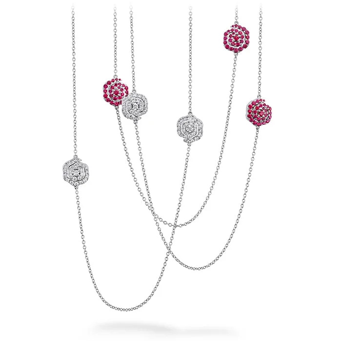 women's turquoise necklaces-Hearts On Fire Lorelei Diamond and Ruby Floral Station Necklace