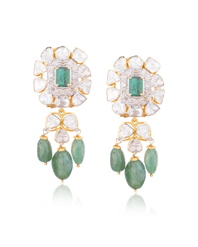 women's hoop earrings for women-Atiya Polki And Diamond Long Earrings