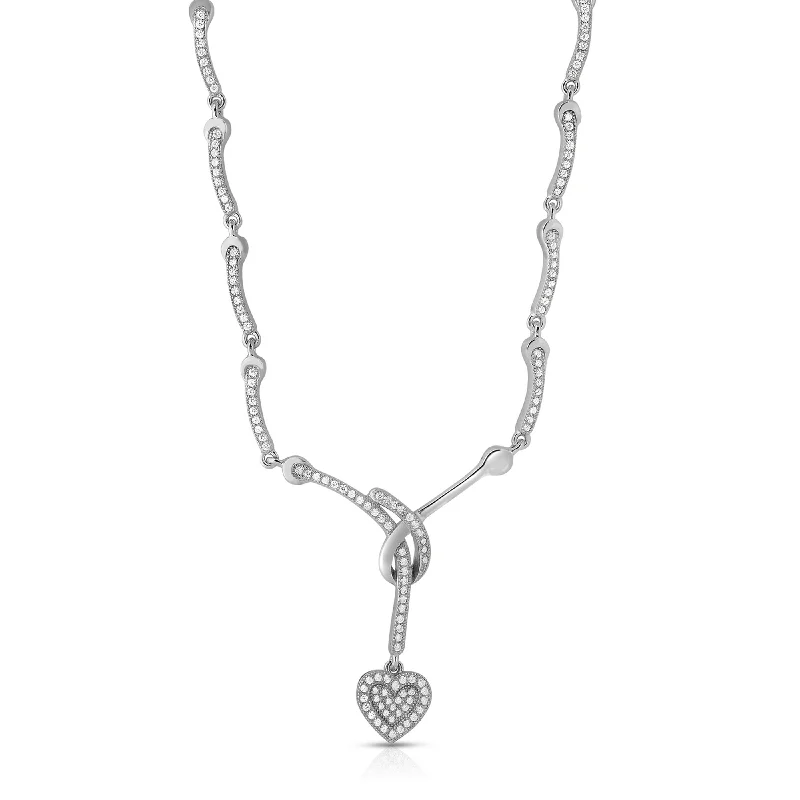 women's personalized name necklaces-CZ SS Rhodium Plated Micro Pave Heart Shape Drop Necklace