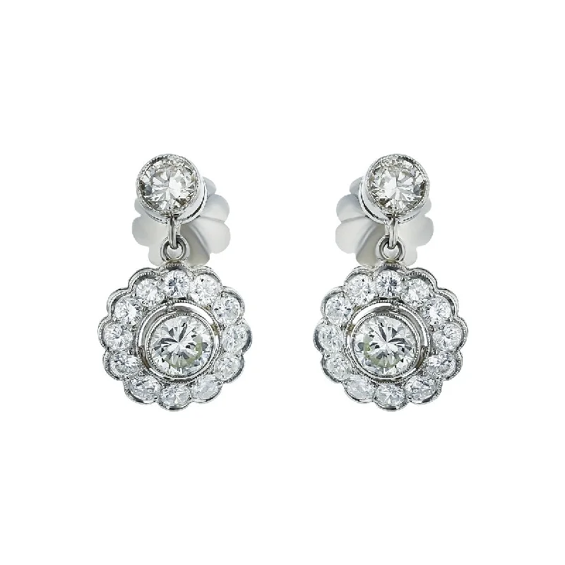 women's long dangling earrings-1.70-Carat Diamond Platinum Drop Earrings