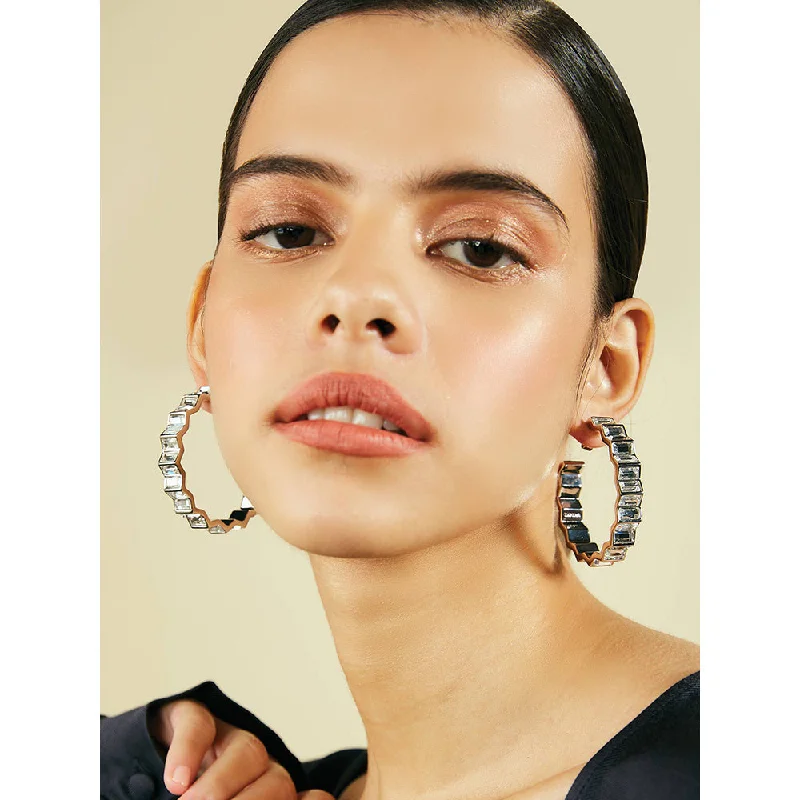 women's classic hoop earrings-Isharya Deco Mirror Hoop Earring In 18K Gold Plated