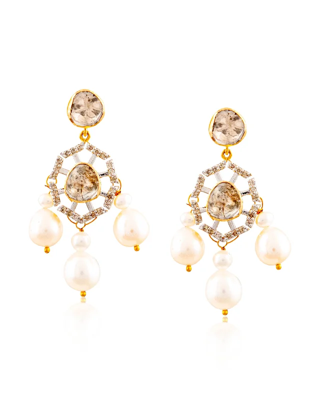 women's luxury earrings-Diya Polki And Diamond Long Earrings