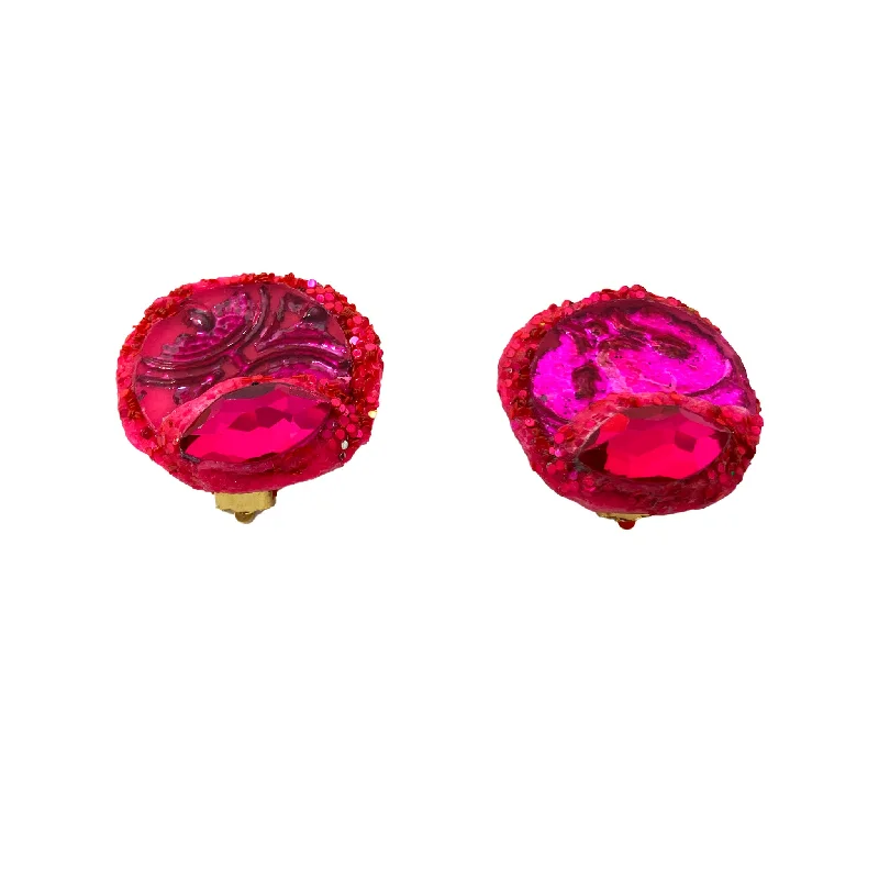 women's ruby earrings-MAGENTA PINK CLIP ON EARRINGS, 2023